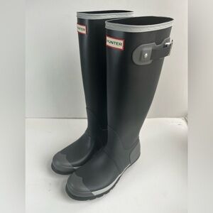 Hunter Two-Tone Matte Black Gray tall Rain Boots size 8